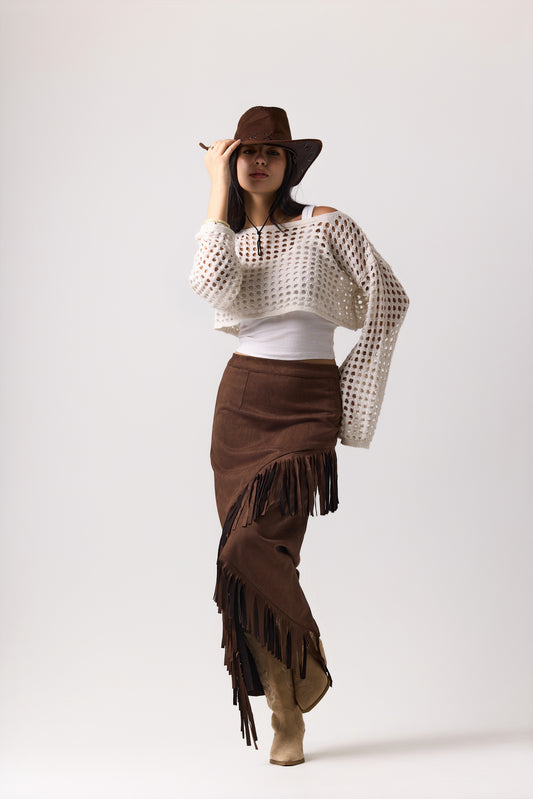 Chocolate fringe skirt